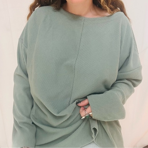 Mint Green Furry Ribbed Stretchable Top